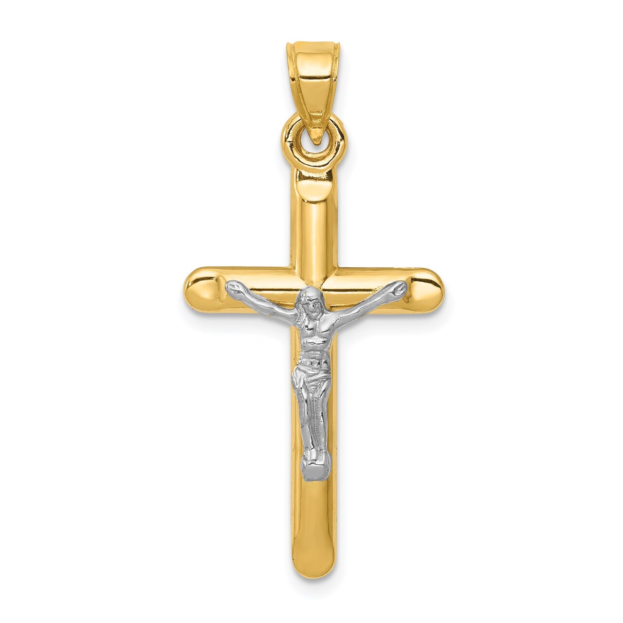 14K Gold Two Tone Hollow Crucifix Pendant Charm Jewelry 36 x 17mm